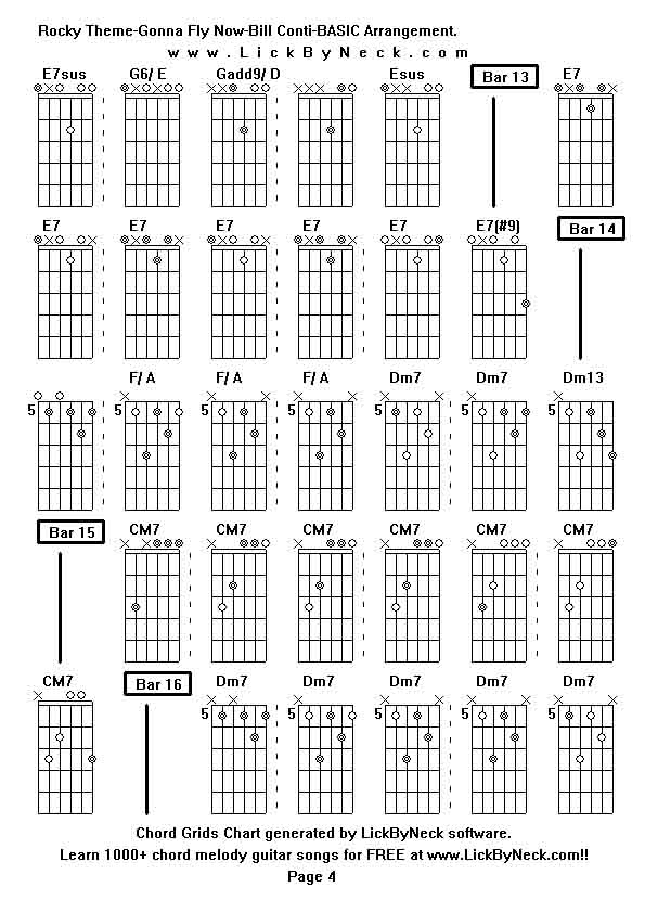 Chord Grids Chart of chord melody fingerstyle guitar song-Rocky Theme-Gonna Fly Now-Bill Conti-BASIC Arrangement,generated by LickByNeck software.